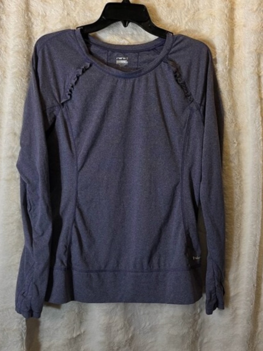 HIND Medium Purple Long Sleeve Crew Neck Athletic Shirt with Ruffles Thumbholes